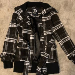 Black and White Plaid Coat